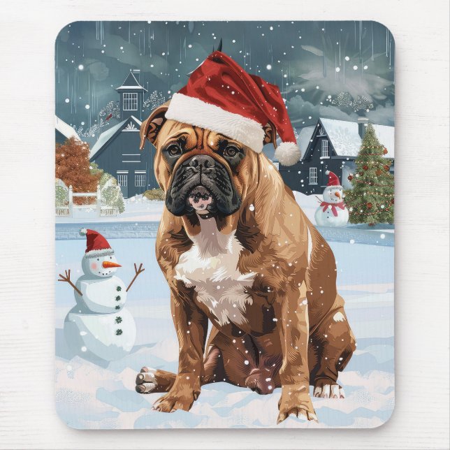 Bull Mastiff Dog Winter Wonderland Christmas Joy Mouse Pad (Front)