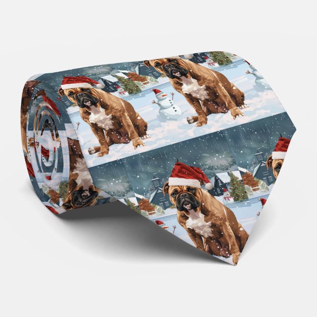 Bull Mastiff Dog Winter Wonderland Christmas Joy Tie (Rolled)