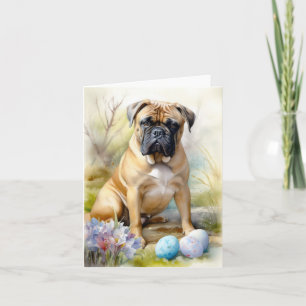 Bull Mastiff Dog with Easter Eggs Holiday Card