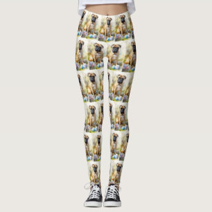 Bull Mastiff Dog with Easter Eggs Holiday  Leggings