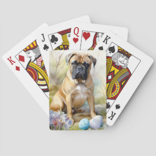 Bull Mastiff Dog with Easter Eggs Holiday Playing Cards