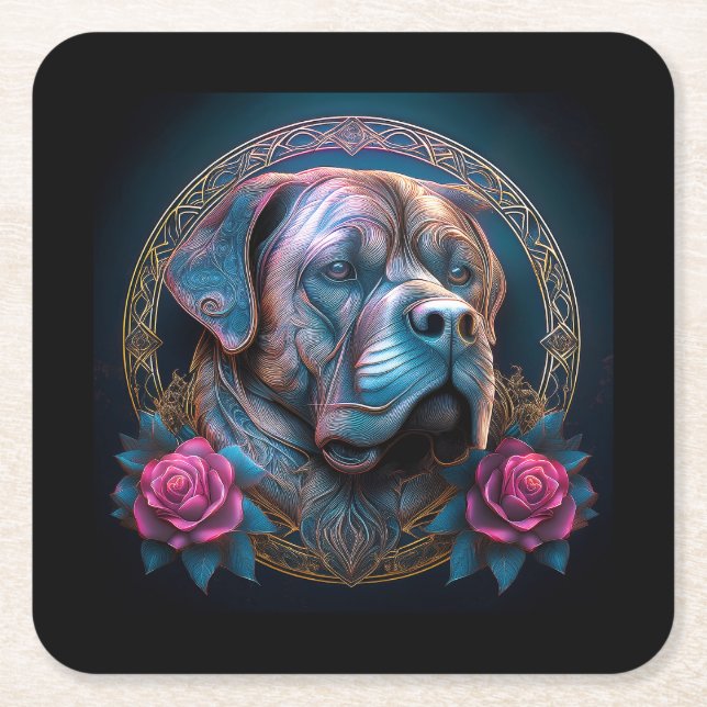 Bull Mastiff Peers Through A Time Portal Square Paper Coaster (Front)