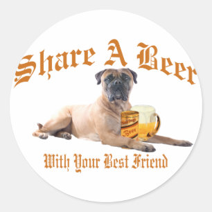 Bull Mastiff Shares A Beer Classic Round Sticker