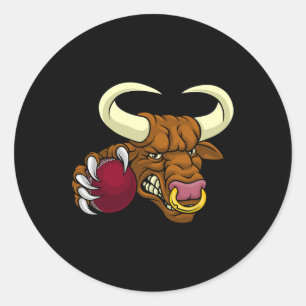 Bull Minotaur Longhorn Cow Cricket Cartoon  Classic Round Sticker