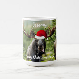 Bull Moose in Santa Hat Coffee Mug