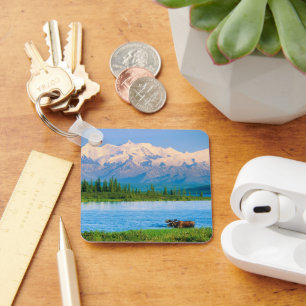 Bull moose in Wonder Lake Key Ring