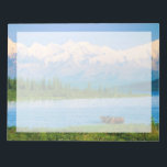 Bull moose in Wonder Lake Notepad<br><div class="desc">Wonder Lake,  Bull moose feeds on vegetation,  Alaska mountains in the distance,  Denali National Park,  Alaska</div>