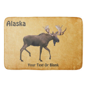 Bull Moose On Old Paper Bath Mat