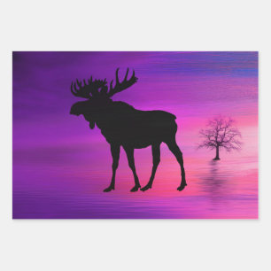 Bull Moose Silhouette Wrapping Paper Sheet