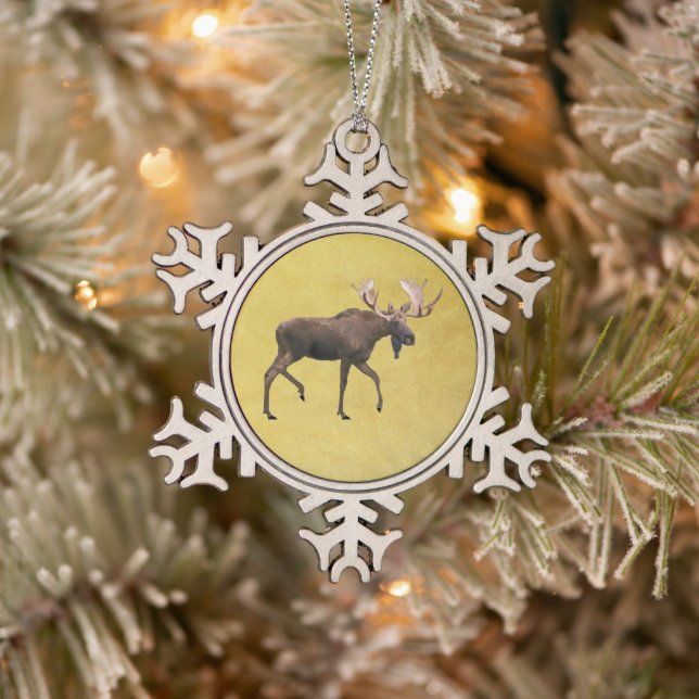Bull Moose Snowflake Pewter Christmas Ornament (Tree)