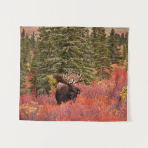 Bull Moose Standing In Red Dwarf Birch Tapestry