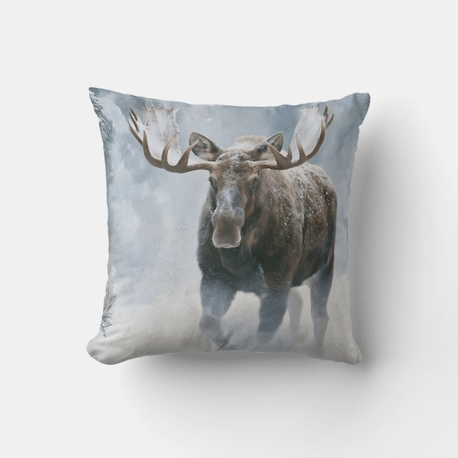 Bull Moose Walking Through Boreal Snow Cushion (Front)