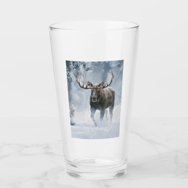 Bull Moose Walking Through Boreal Snow Glass (Front)