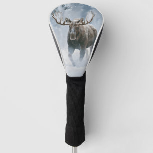 Bull Moose Walking Through Boreal Snow Golf Head Cover