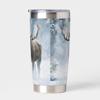 Bull Moose Walking Through Boreal Snow Insulated Tumbler