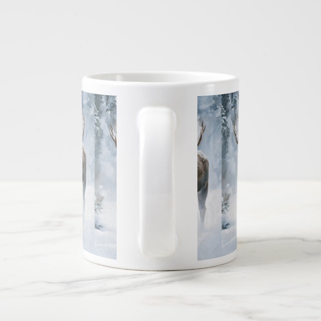 Bull Moose Walking Through Boreal Snow Large Coffee Mug (Back)