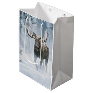 Bull Moose Walking Through Boreal Snow Medium Gift Bag