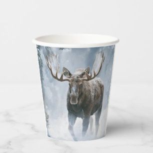 Bull Moose Walking Through Boreal Snow Paper Cups