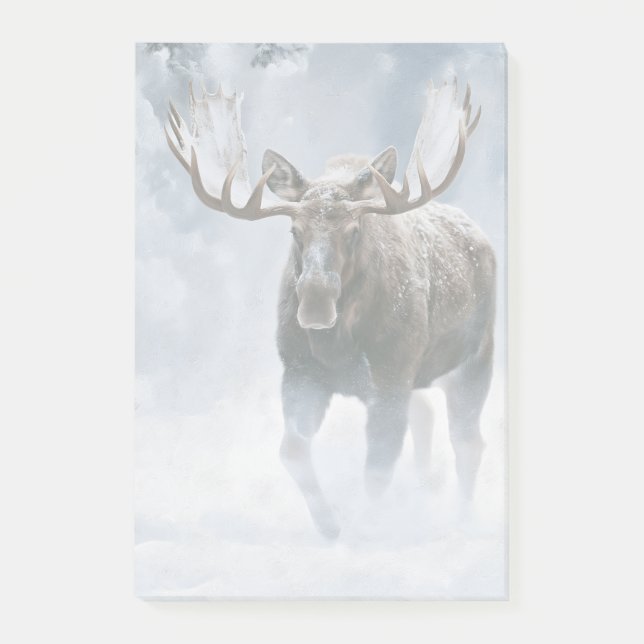 Bull Moose Walking Through Boreal Snow Post-it Notes (Front)