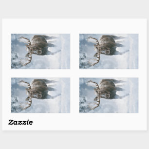 Bull Moose Walking Through Boreal Snow Rectangular Sticker