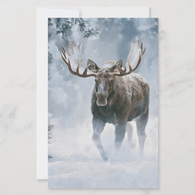 Bull Moose Walking Through Boreal Snow Stationery (Front)