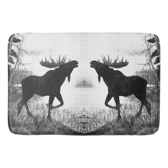 Bull Moose Wildlife Animal Silhouettes Bath Mat (Front)