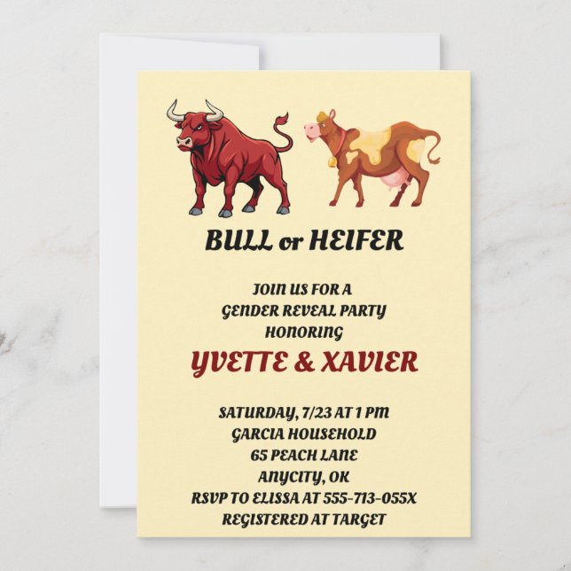 Bull or Heifer Gender Reveal Invitation (Front)