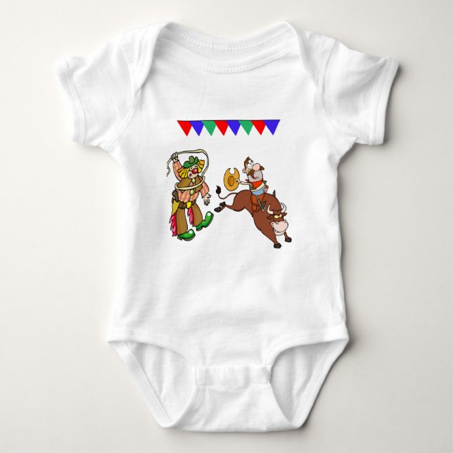 Bull Rider And Rodeo Clown Cartoon Baby Bodysuit (Front)