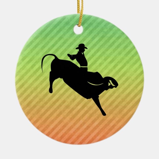 Bull Rider Ceramic Tree Decoration (Front)