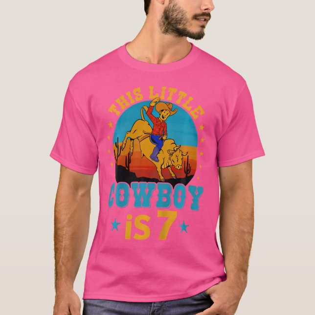 Bull Riding 7Th Birthday Boy 7 Year Old Western Co T-Shirt (Front)