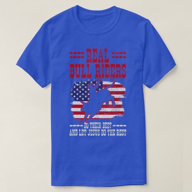 Bull Riding American Flag Rodeo Patriotic Christia T-Shirt (Design Front)