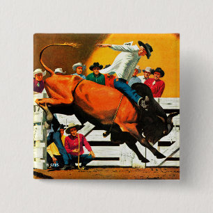 Bull Riding by Fred Ludekens 15 Cm Square Badge