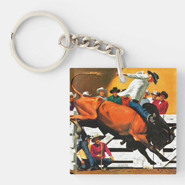Bull Riding by Fred Ludekens Key Ring (Front)