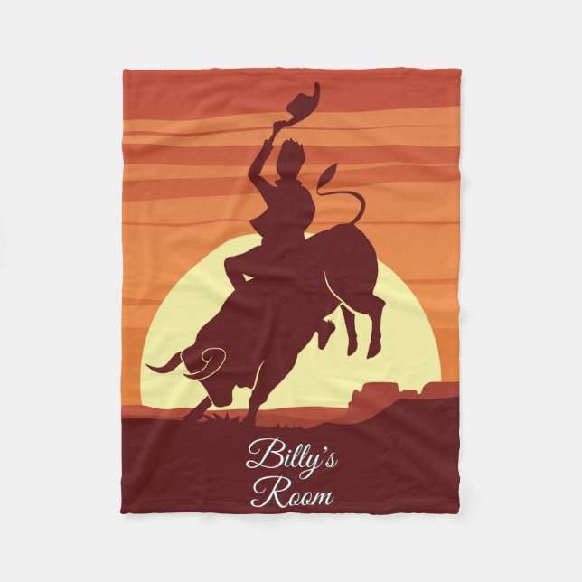Bull Riding Cowboy Rodeo Personalised Fleece Blanket (Front)