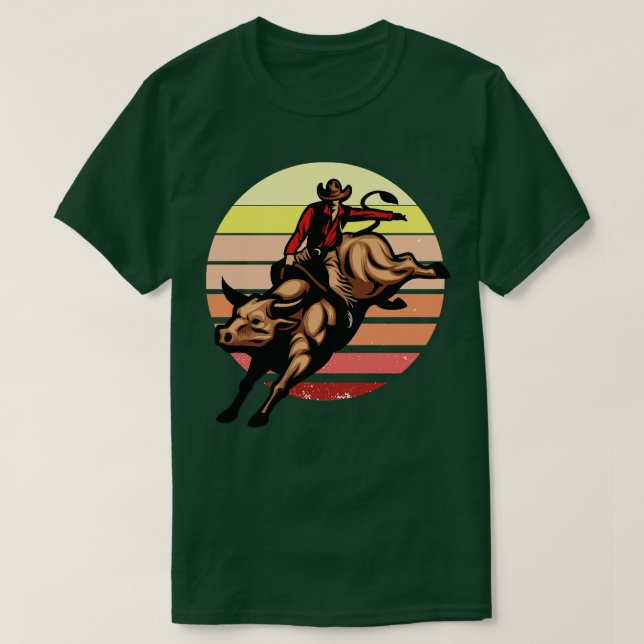 Bull Riding Cowboy Vintage Western Rodeo T-Shirt (Design Front)