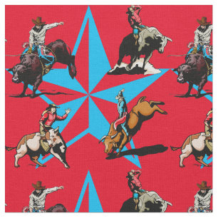 Bull Riding Cowboys Rodeo Western Fabric