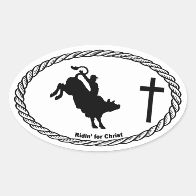 Bull Riding Cross Euro Style Oval Sticker (Front)