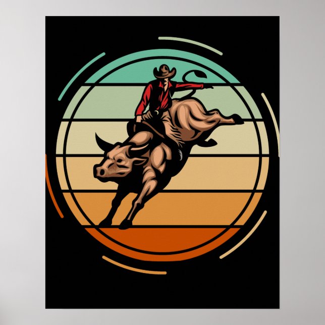 Bull Riding Rodeo Rider Cowboy Western Vintage Poster (Front)