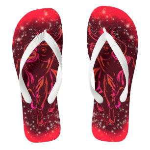 Bull Running At Red Starry Night Flip Flops Gift