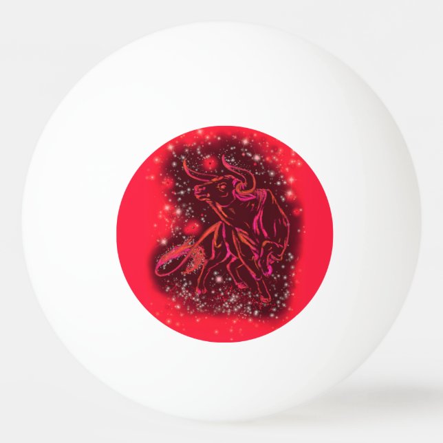 Bull Running At Red Starry Night Ping Pong Ball (Front)