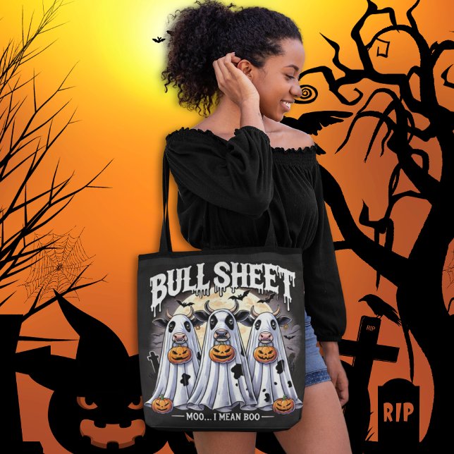 Bull Sheet / Bulls Funny Halloween Tote Bag (Bull Sheet / Cow Funny Halloween Tote Bag)
