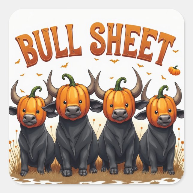 BULL SHEET HALLOWEEN DESIGN SQUARE STICKER (Front)
