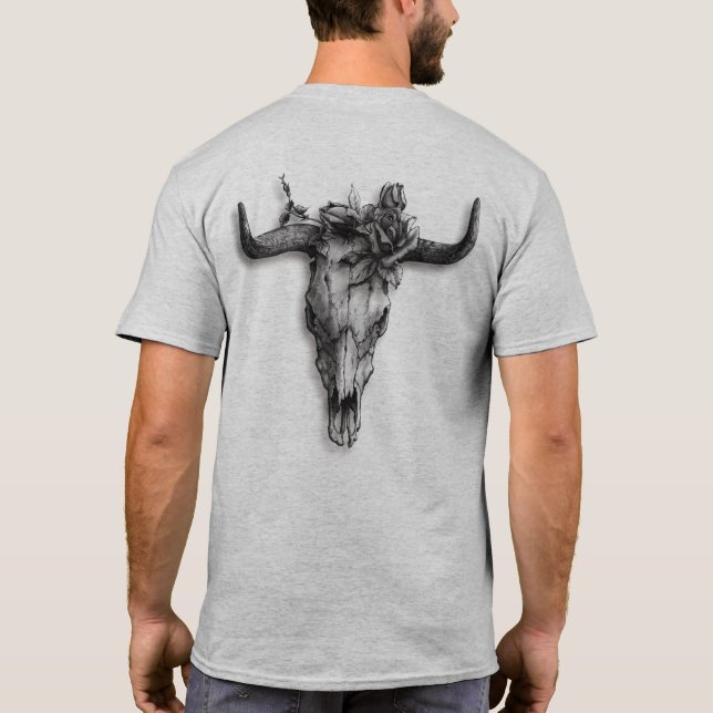 Bull Skull and Rose (Back) T-Shirt (Back)