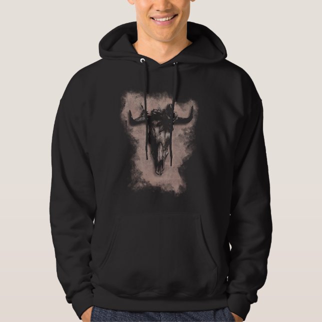 Bull Skull and Rose Hoodie (Front)