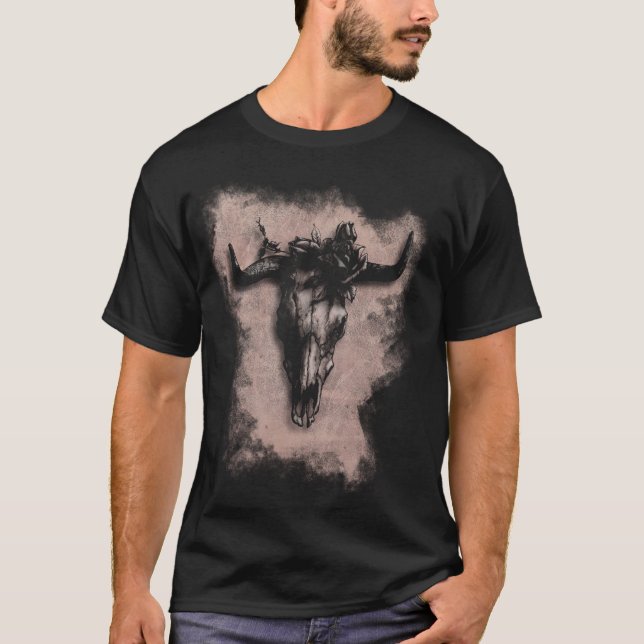 Bull Skull and Rose T-Shirt (Front)