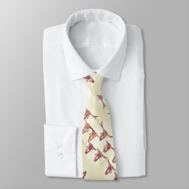 Bull Skull Brown Beige Country Rustic Tie (Tied)