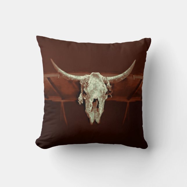 Bull Skull Brown Rustic Country Western Farm Cushion (Front)