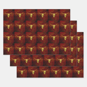 Bull Skull Brown Western Country Rustic Pattern Wrapping Paper Sheet