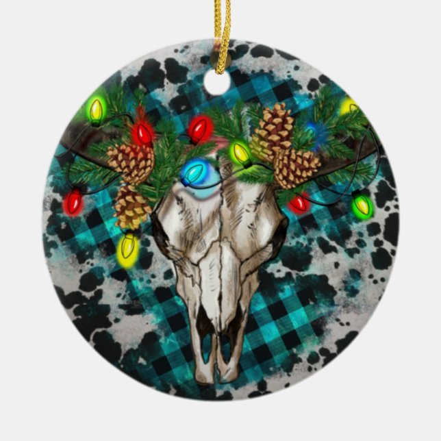 Bull Skull Christmas Ornament Png,Western Christma (Front)