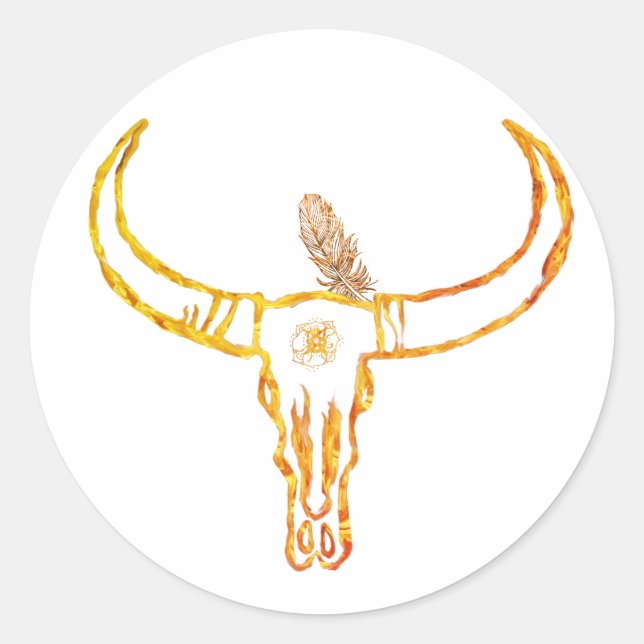 Bull Skull Gold, Feather Sticker (Front)